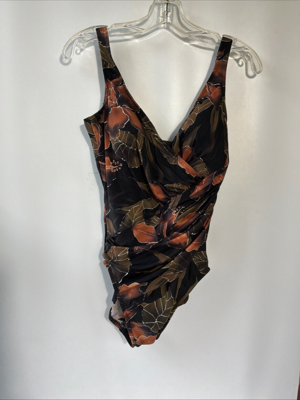 NWT Miraclesuit Women's Escape One Piece Swimsuit Brown Floral Print Size 12